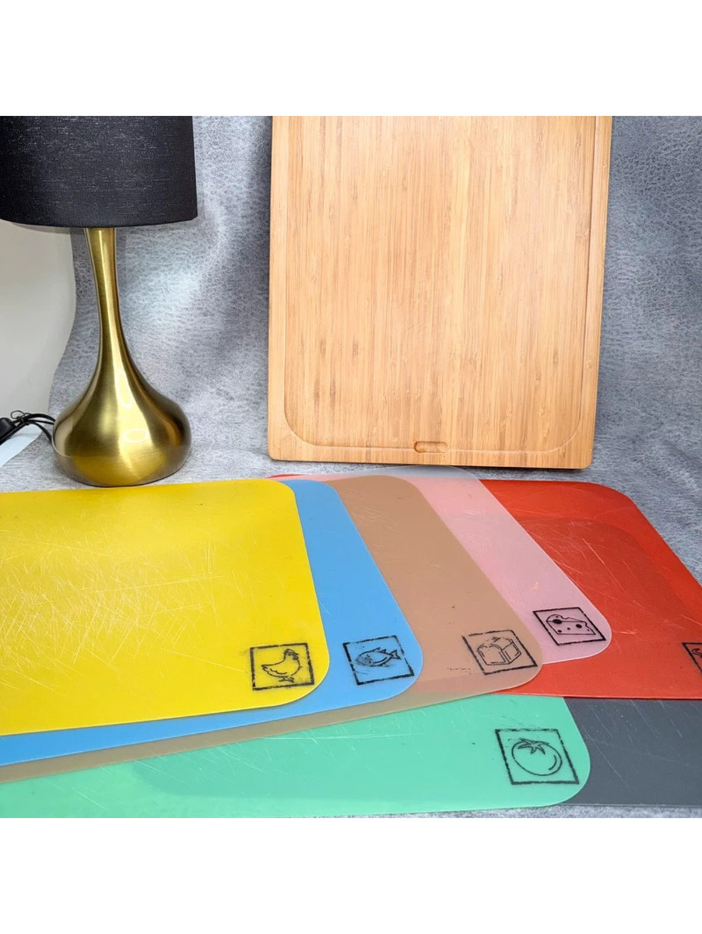 Seville Classics Bamboo Cutting Board Set with 7 Color Coded Mats
